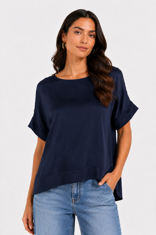 Blusa in satin a tinta unita