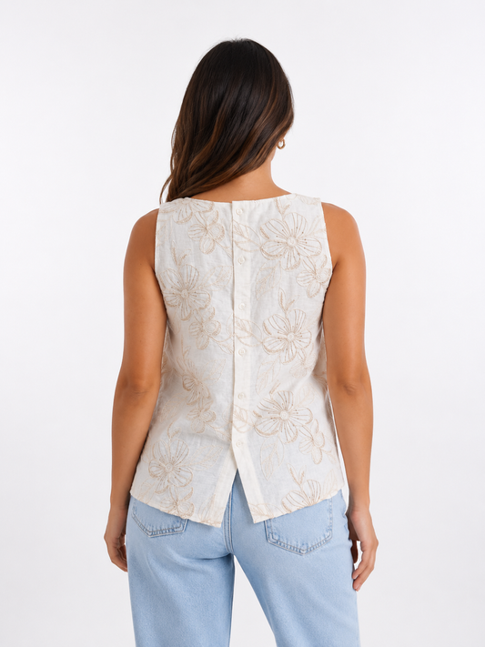 Blusa ricamata con bottoni dietro