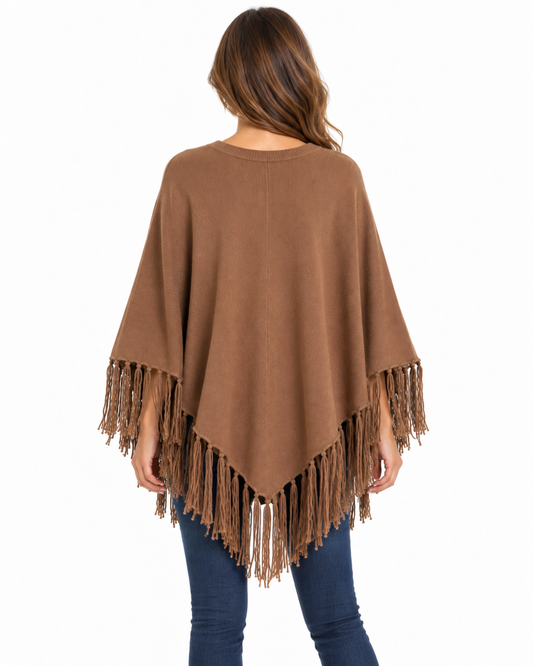 Poncho con frange senza maniche