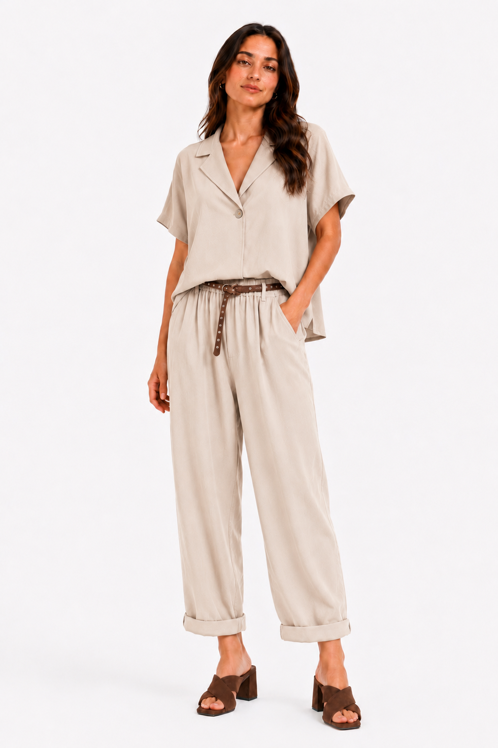 Pantalone barrel in misto lino