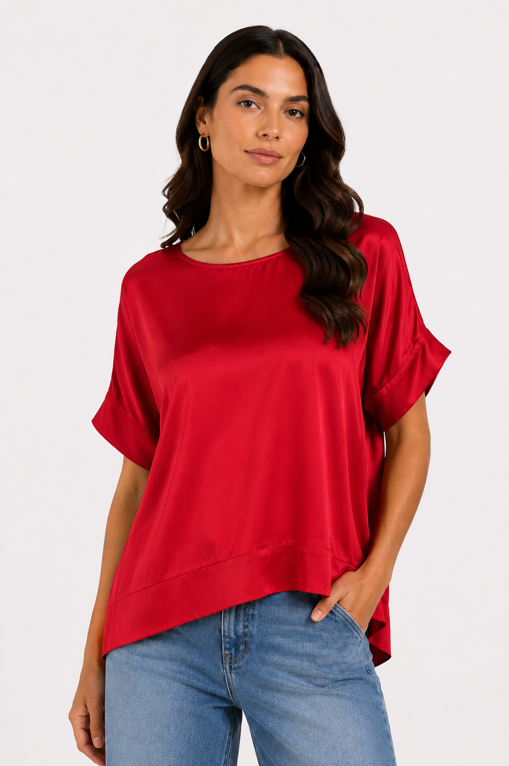 Blusa in satin a tinta unita
