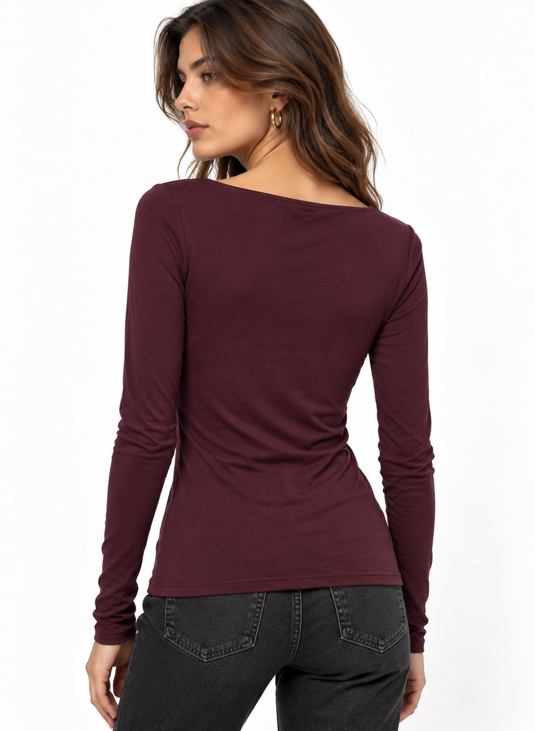 Maglia a maniche lunghe con scollo quadrato