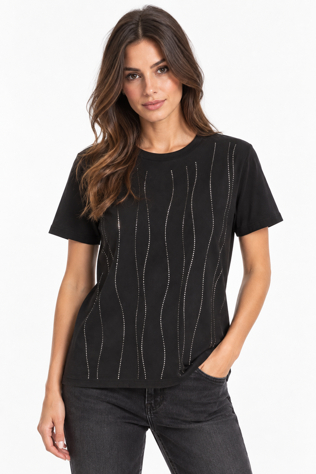 T-shirt con punti luce verticali