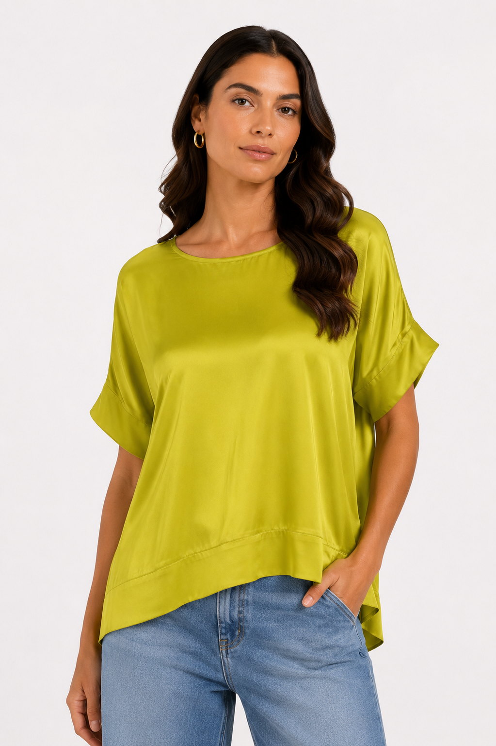 Blusa in satin a tinta unita