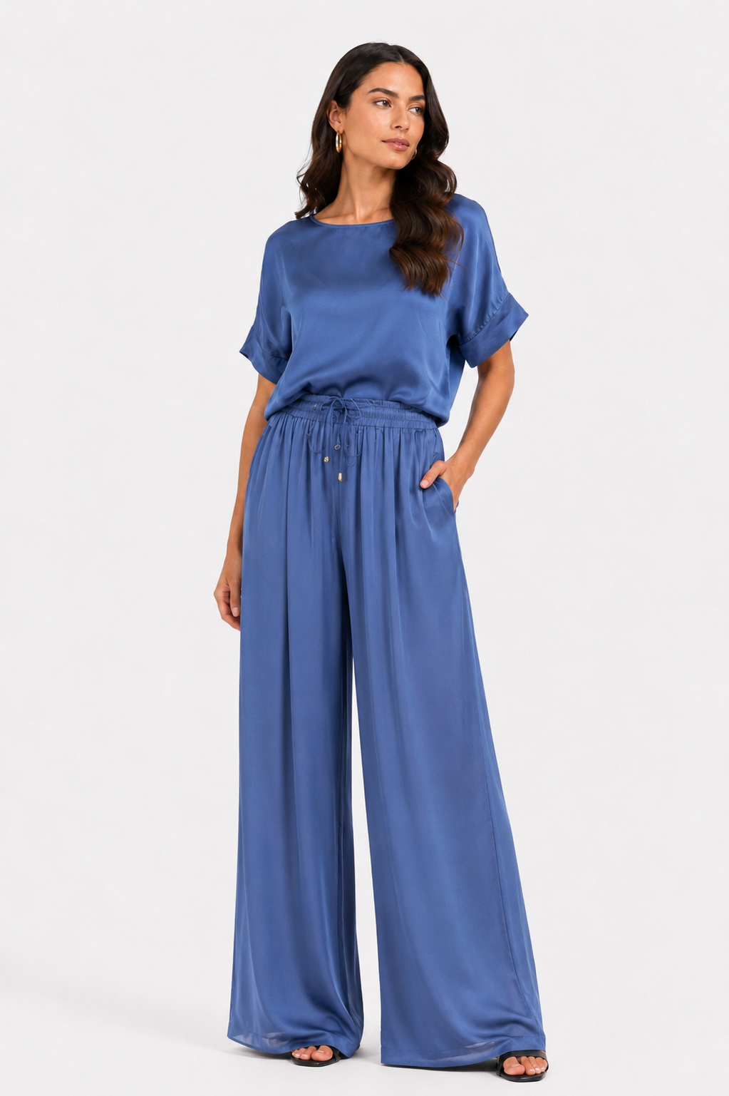 Pantalone in satin tinta unita