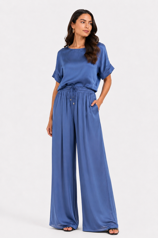 Pantalone in satin tinta unita