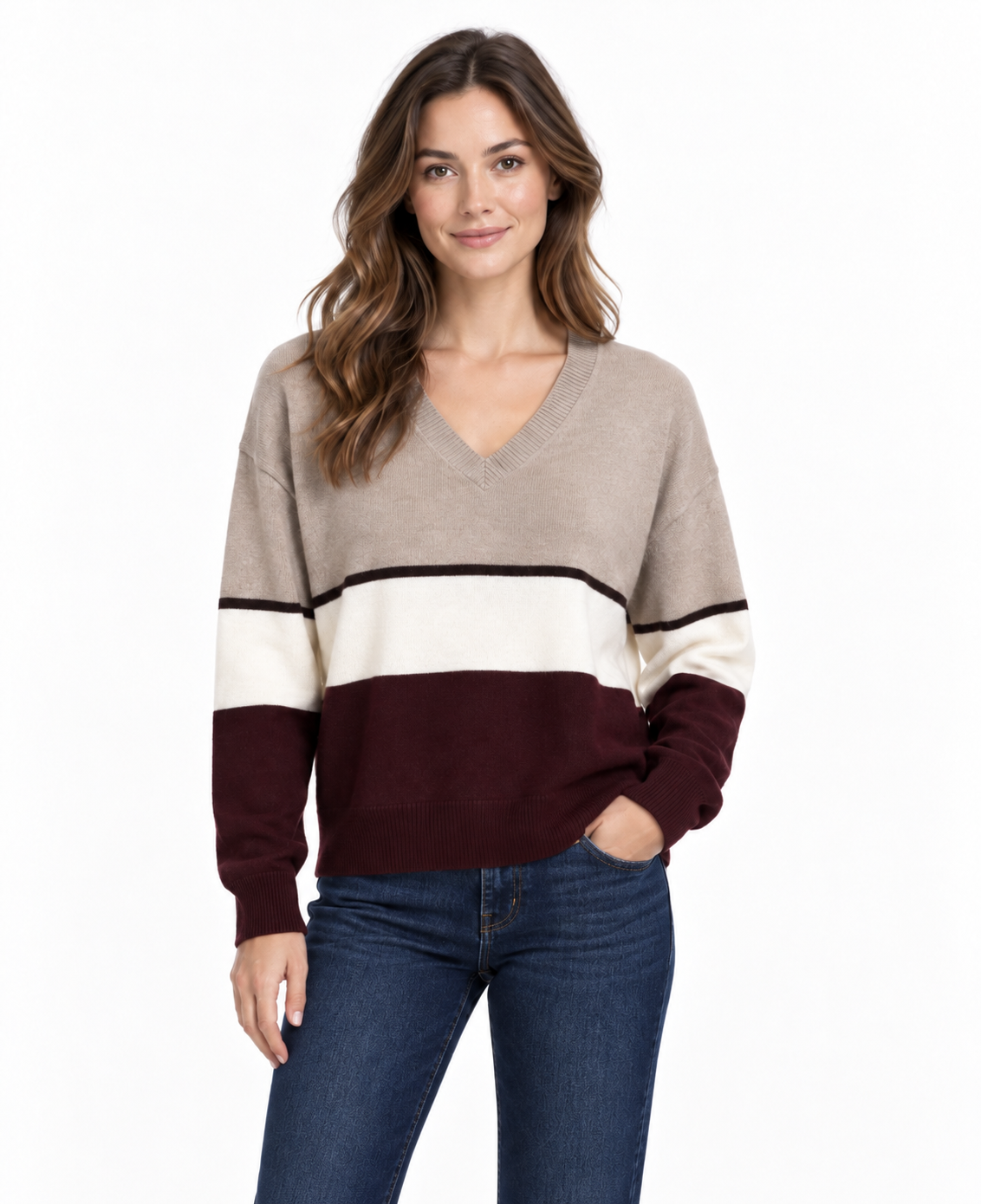 Maglia scollo a V a righe