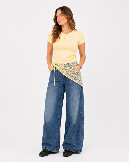Jeans barrel con bandana in pizzo