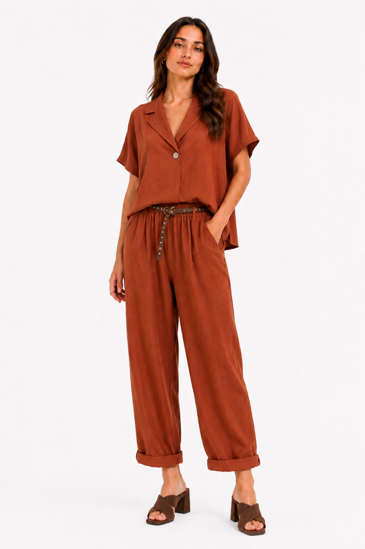 Pantalone barrel in misto lino
