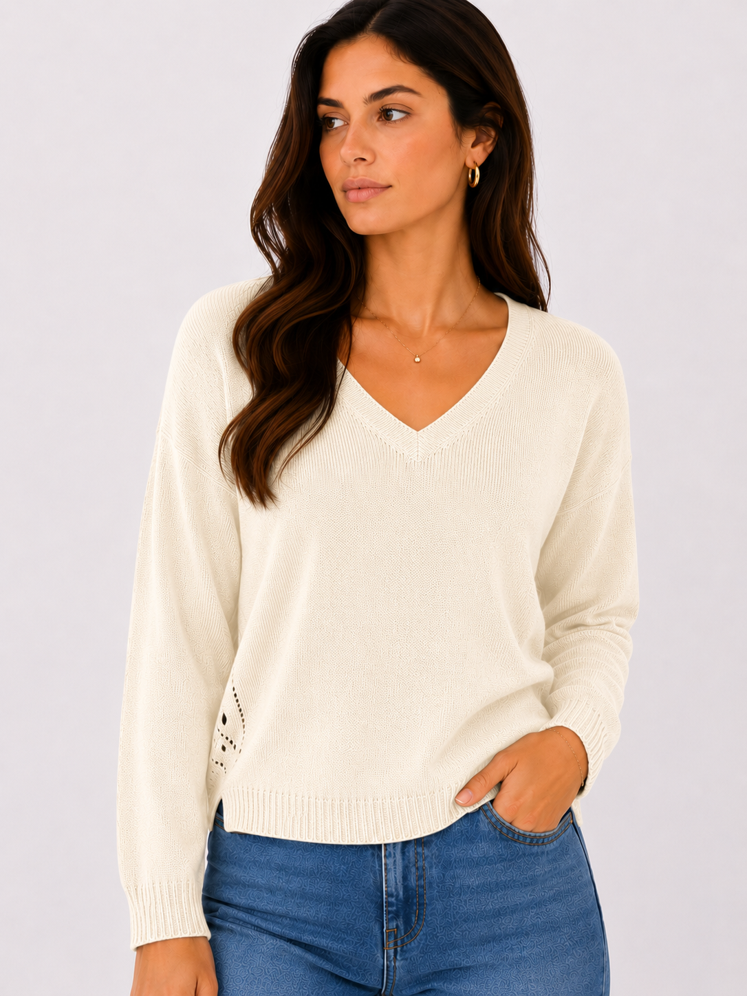 Maglia in misto lino traforata