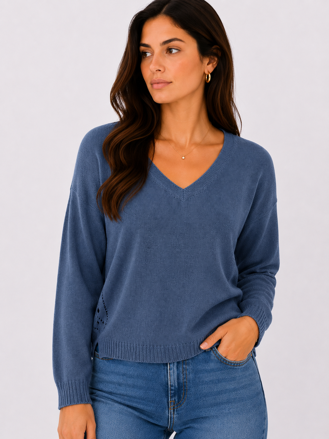 Maglia in misto lino traforata