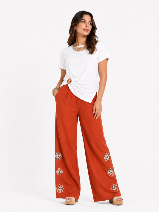 Pantalone a palazzo in misto lino