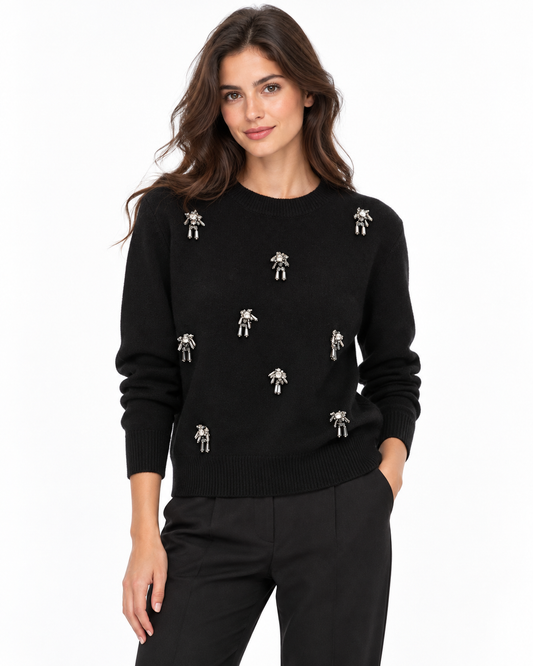 Maglione con applicazioni gioiello