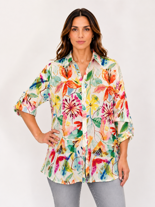 Camicia con fiori multicolor