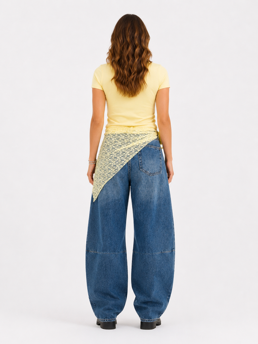 Jeans barrel con bandana in pizzo