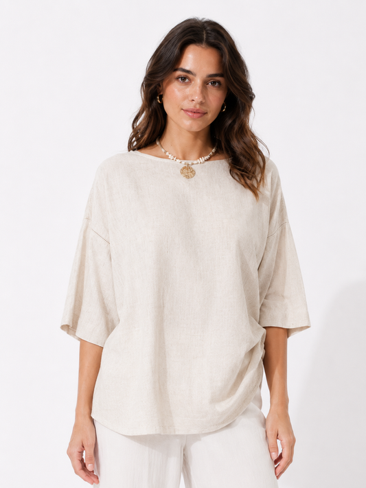 Blusa in misto lino e viscosa