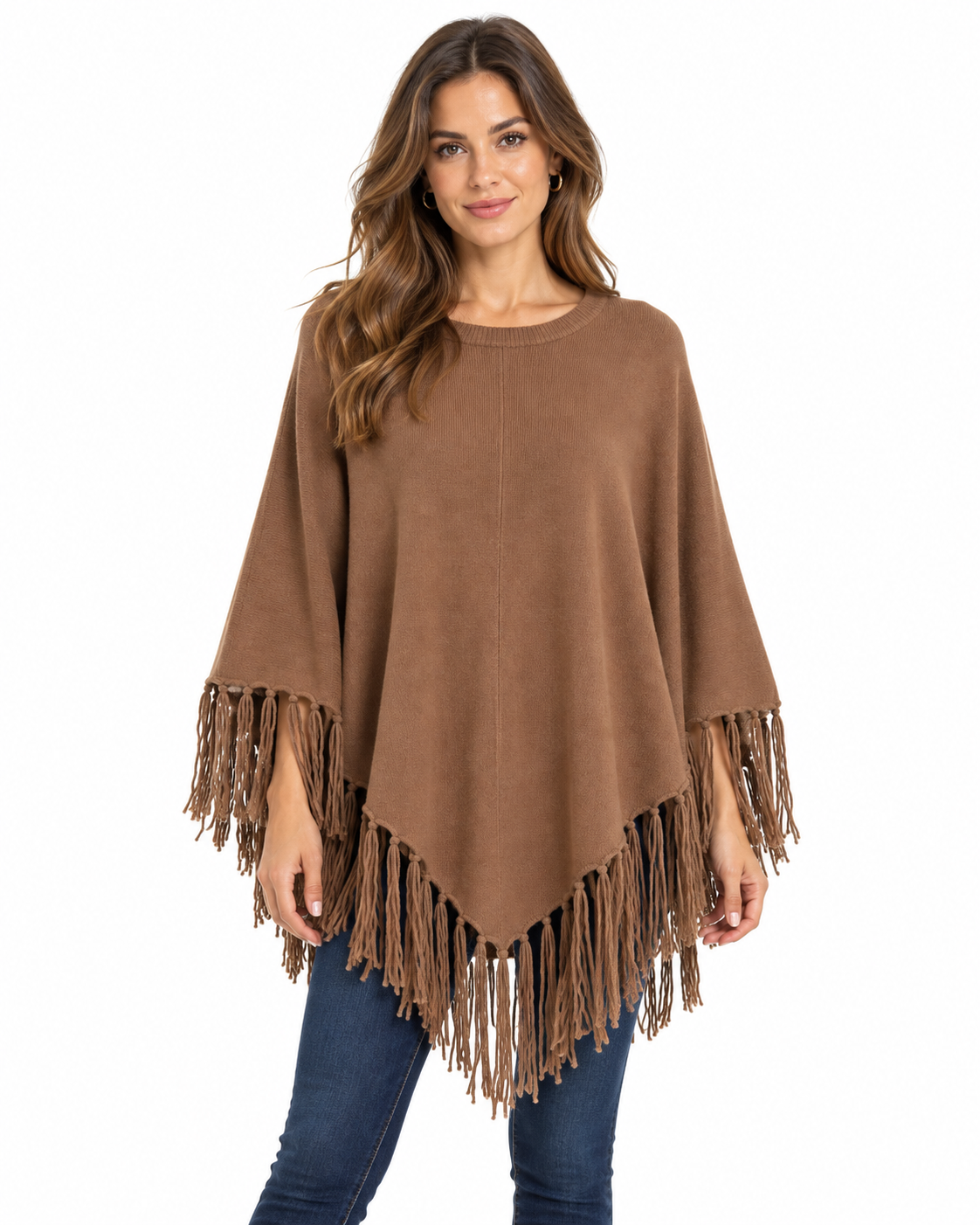 Poncho con frange senza maniche