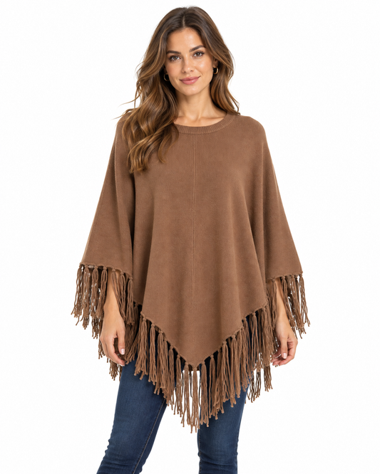 Poncho con frange senza maniche