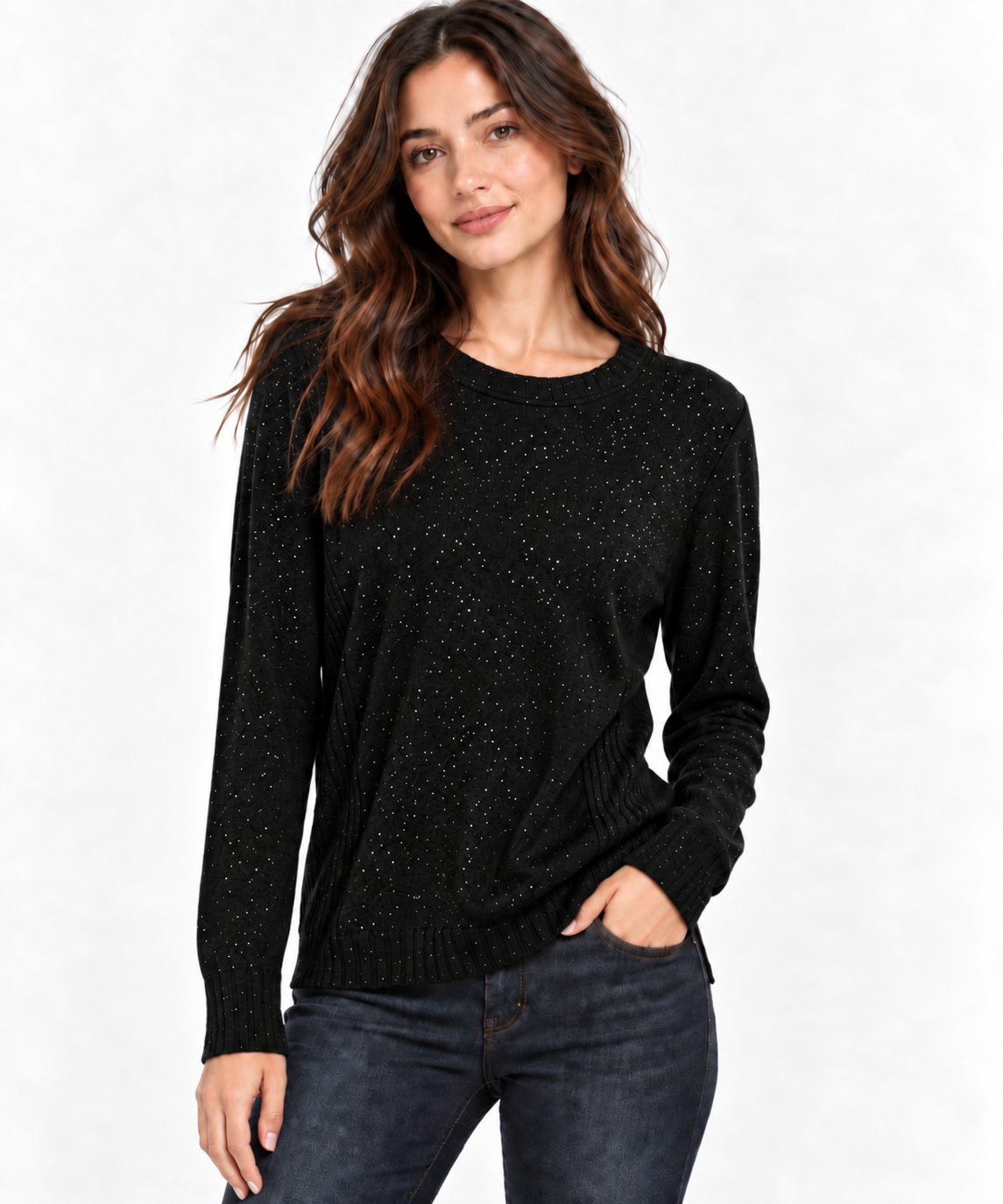 Maglione girocollo con glitter