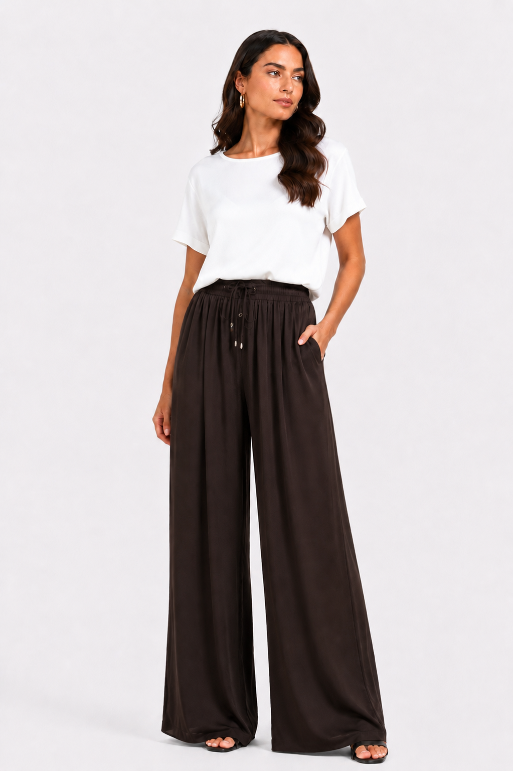 Pantalone in satin tinta unita