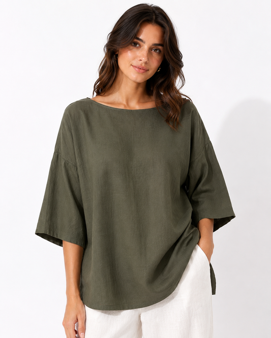 Blusa in misto lino e viscosa