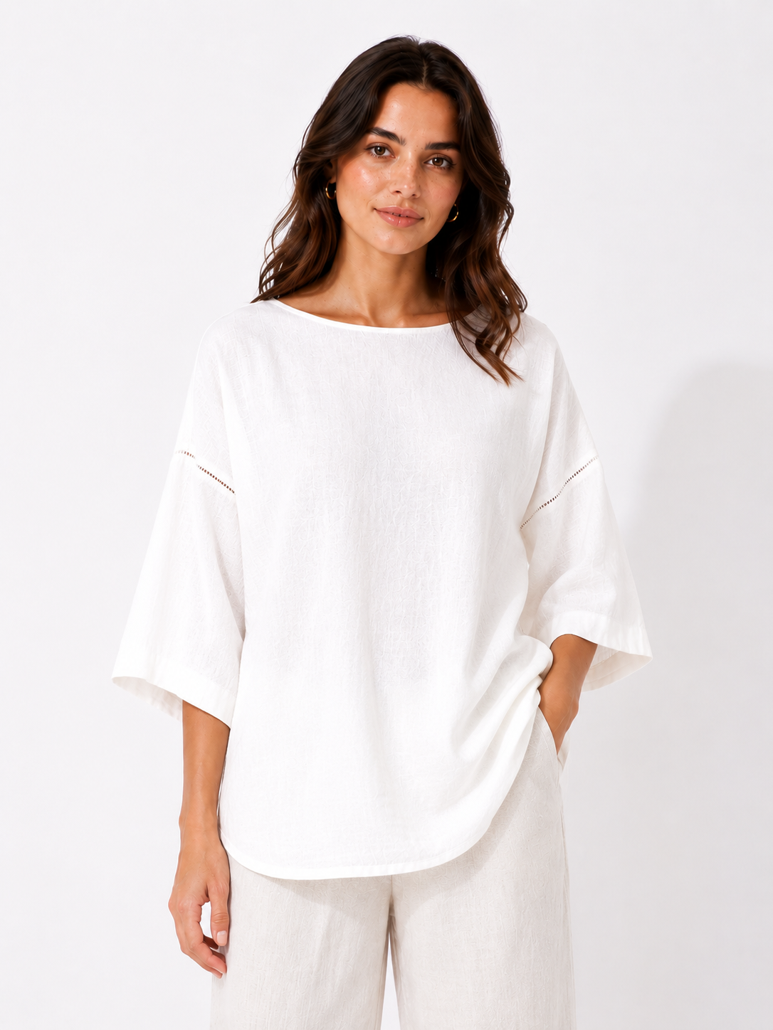 Blusa in misto lino e viscosa