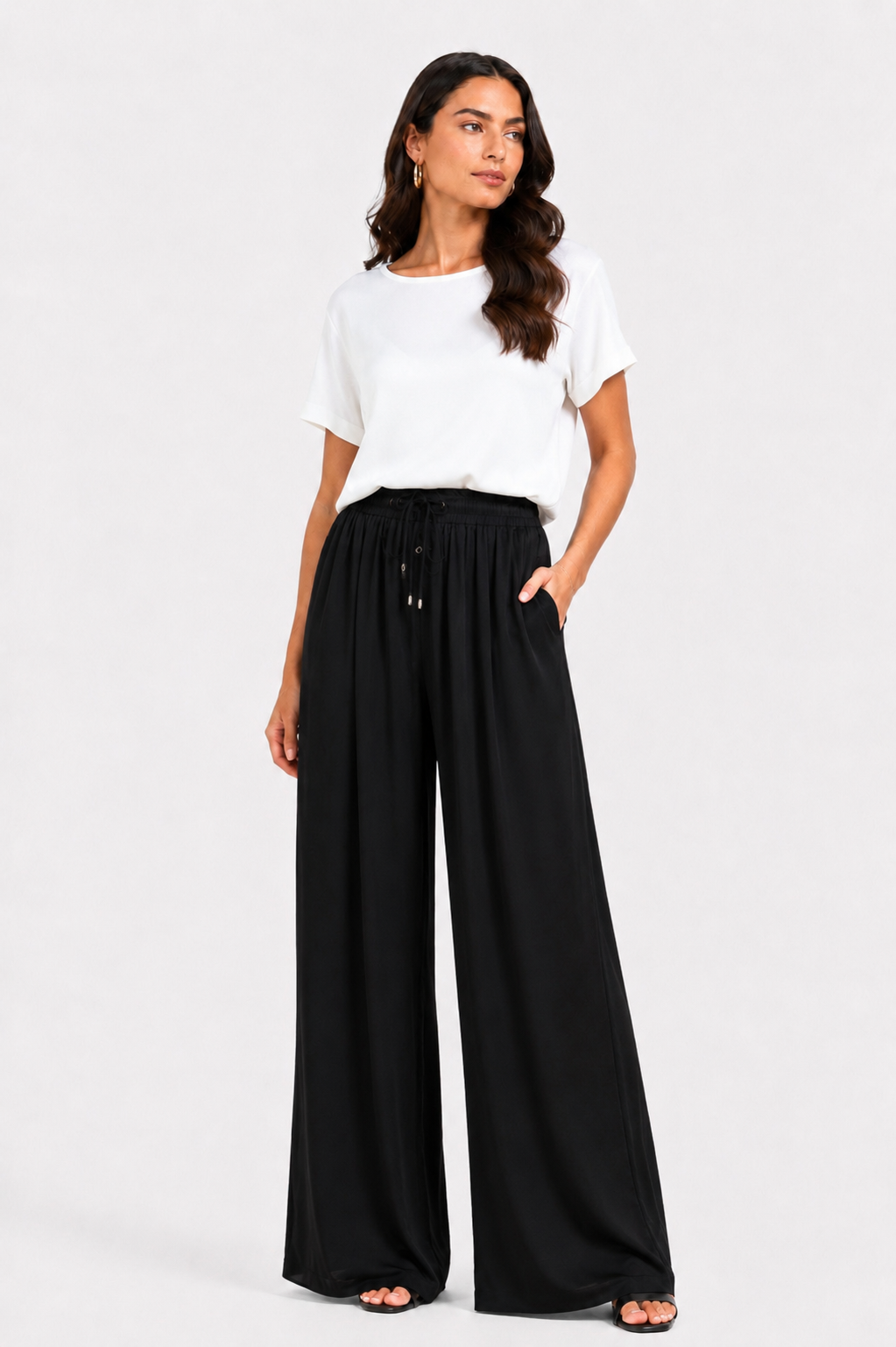 Pantalone in satin tinta unita